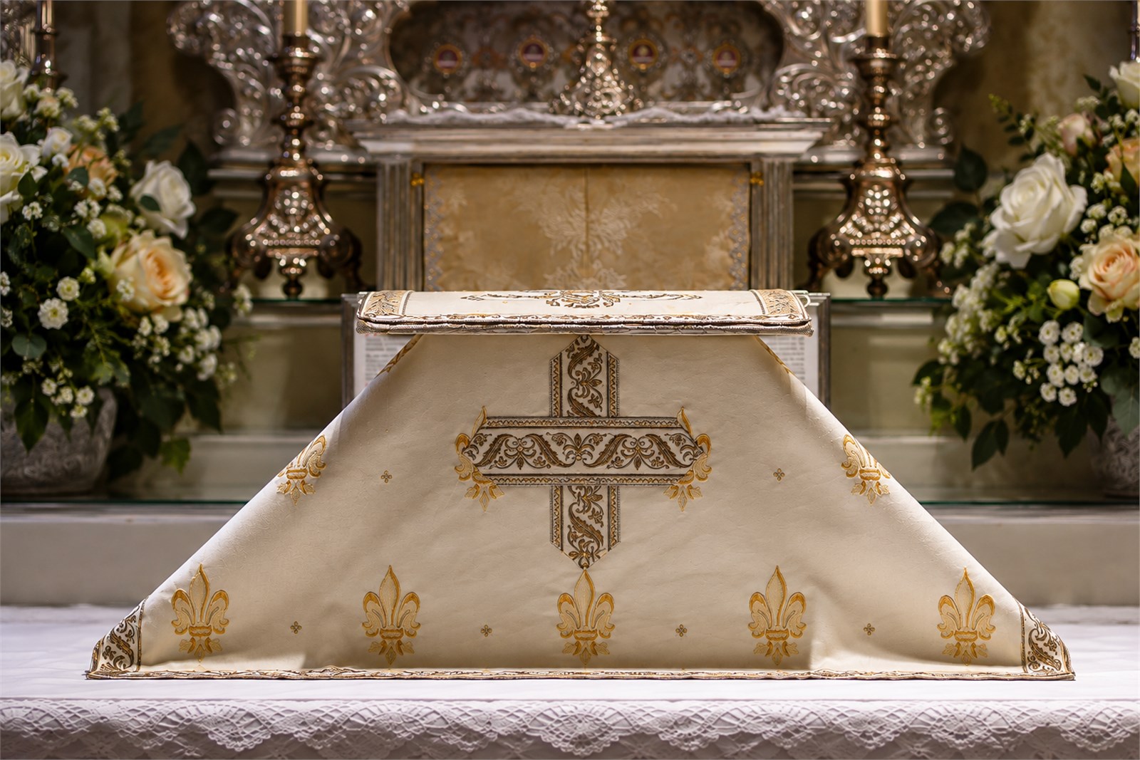 A veiled chalice prepared for Mass